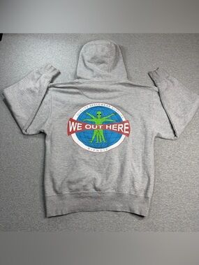 RIPNDIP Alien Hoodie Sweatshirt Mens Medium Gray Funny We Out Here Skater Style